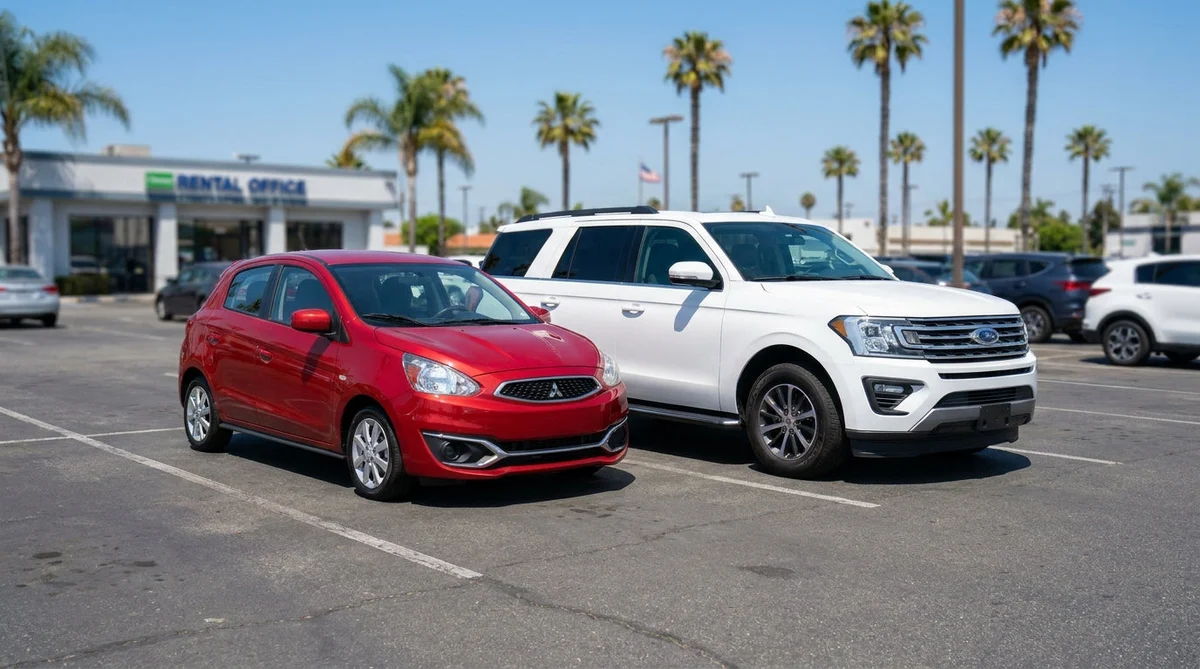 White SUV car rental driving along a scenic coastal highway in California
