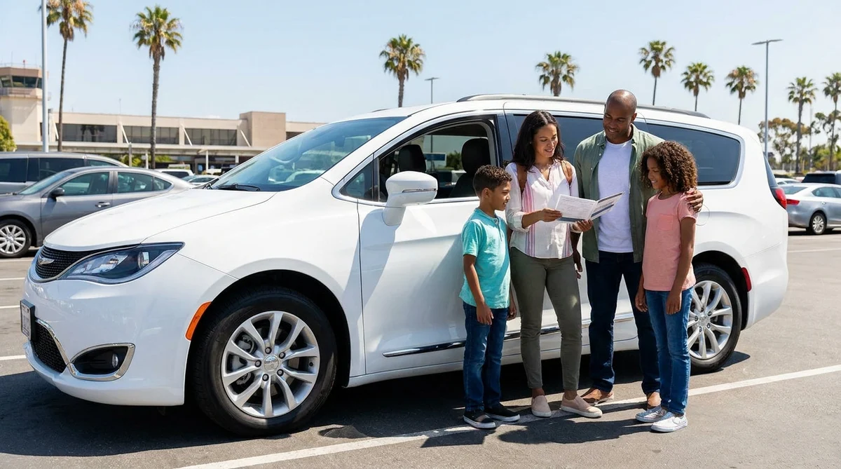 Happy driver and passenger inside a car rental driving along a scenic coastal highway in California