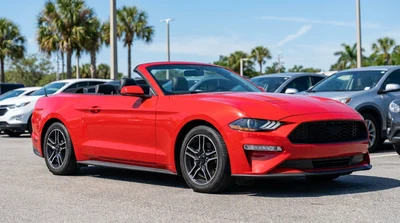 Driver steering a right-hand-drive car rental along a sunny coastal highway in Florida
