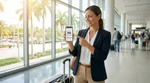 Driver holding the automatic gear shift of a car rental driving through Miami