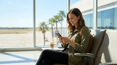 Person looking at a smartphone navigation map next to a car rental in Texas
