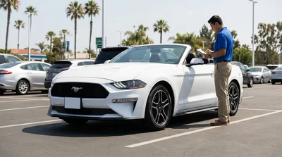 White car rental driving along a scenic coastal highway in California