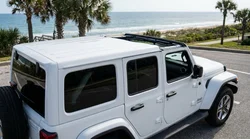 Damaged car rental with a dented roof parked near palm trees in sunny Florida
