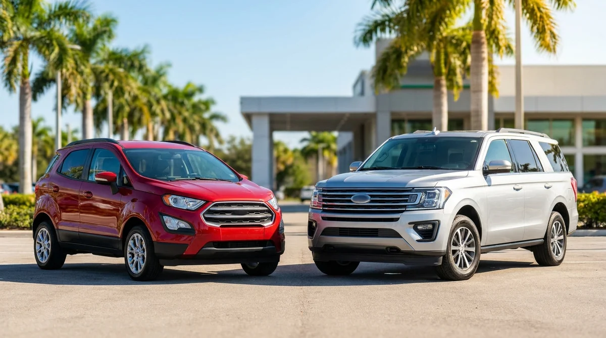 White SUV and silver crossover car rental parked under palm trees on a Florida beach