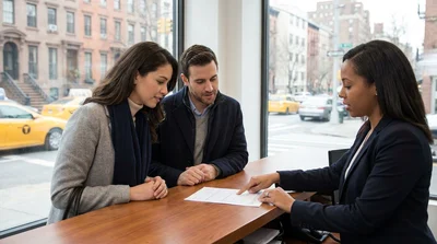 A person signing paperwork on the hood of a car rental in New York