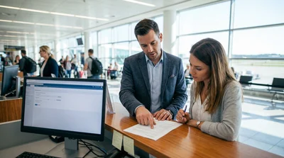 Close up of hands reviewing car rental paperwork in Pennsylvania