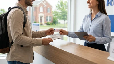 Customer receiving keys from an agent at a car rental desk in Pennsylvania