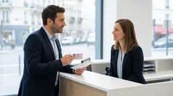Person presenting a driving licence at a car rental desk in New York