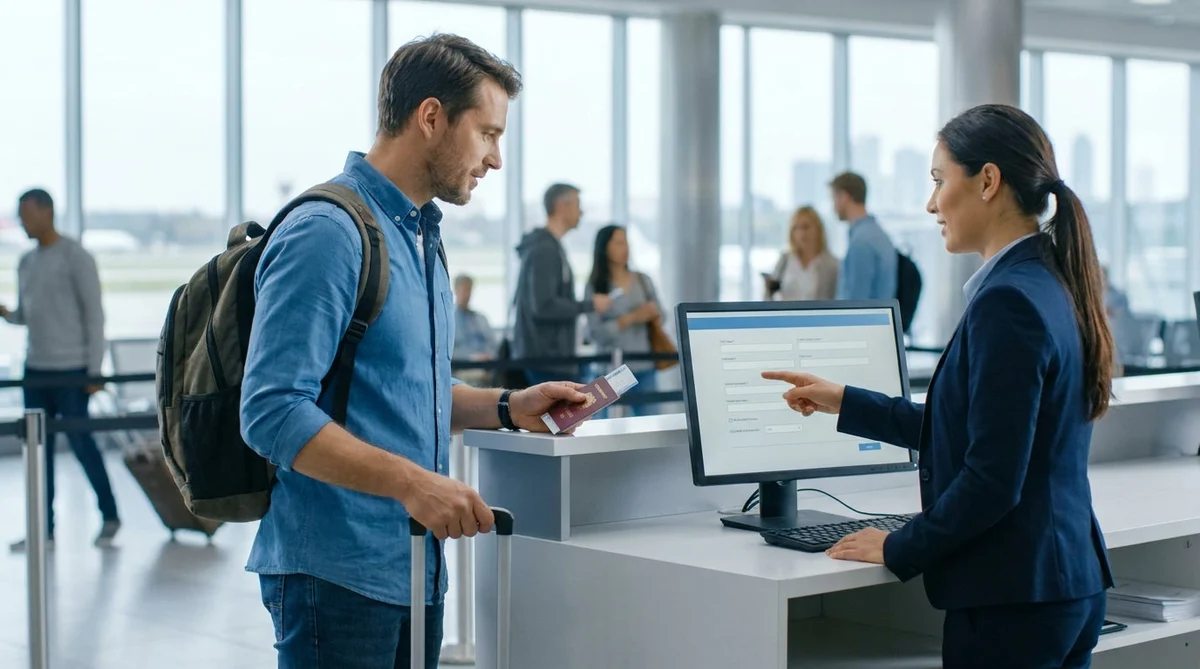 Close-up of a person handing a credit card to a car rental agent in New York