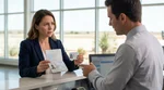 Close-up of a person holding a passport and driver's license at a Texas car rental counter