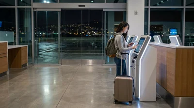 Traveler loading bags into a car rental vehicle at night at San Francisco airport
