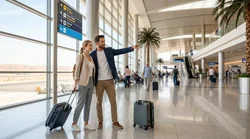 Customer picking up keys at a car rental desk in Las Vegas airport
