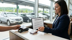 Credit card and toll pass on a counter at a car rental desk in Pennsylvania