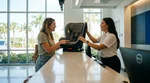 Parent installing a child seat in the backseat of a car rental vehicle in Florida