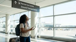 A shuttle bus arriving at the DFW Airport car rental center in Texas