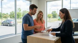 Person signing a car rental agreement at a service counter in Pennsylvania
