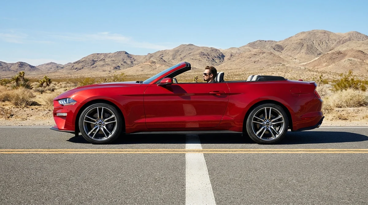 Couple driving a car rental along a scenic highway in California