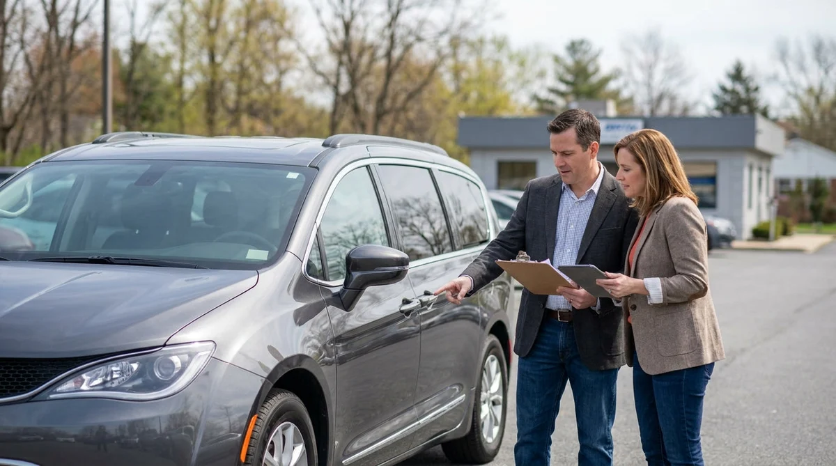 Customer signing car rental agreement papers at a desk in Pennsylvania