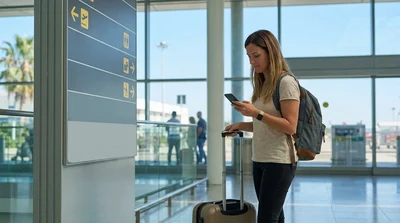 Travelers walking with luggage outside Miami Airport Terminal E toward a car hire pick-up area