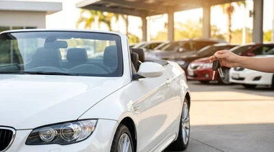Row of modern SUVs and sedans parked outdoors at an Orlando car rental lot