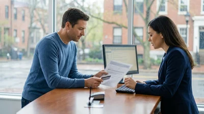 Customer receiving keys from an agent at a car rental counter in Pennsylvania