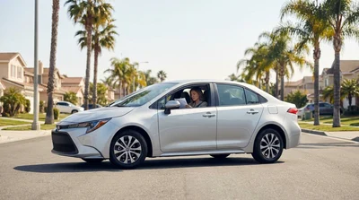 A white car rental parked along a scenic coastal highway in California
